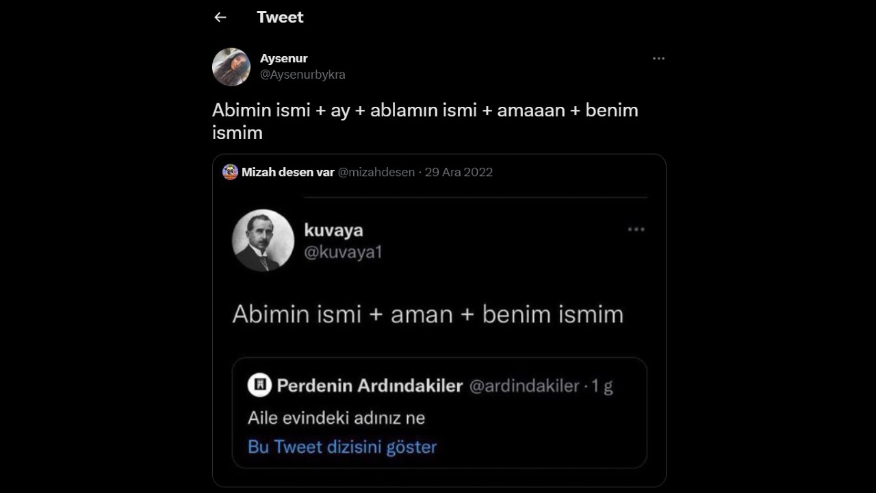 Aile isim karıştırması tweet