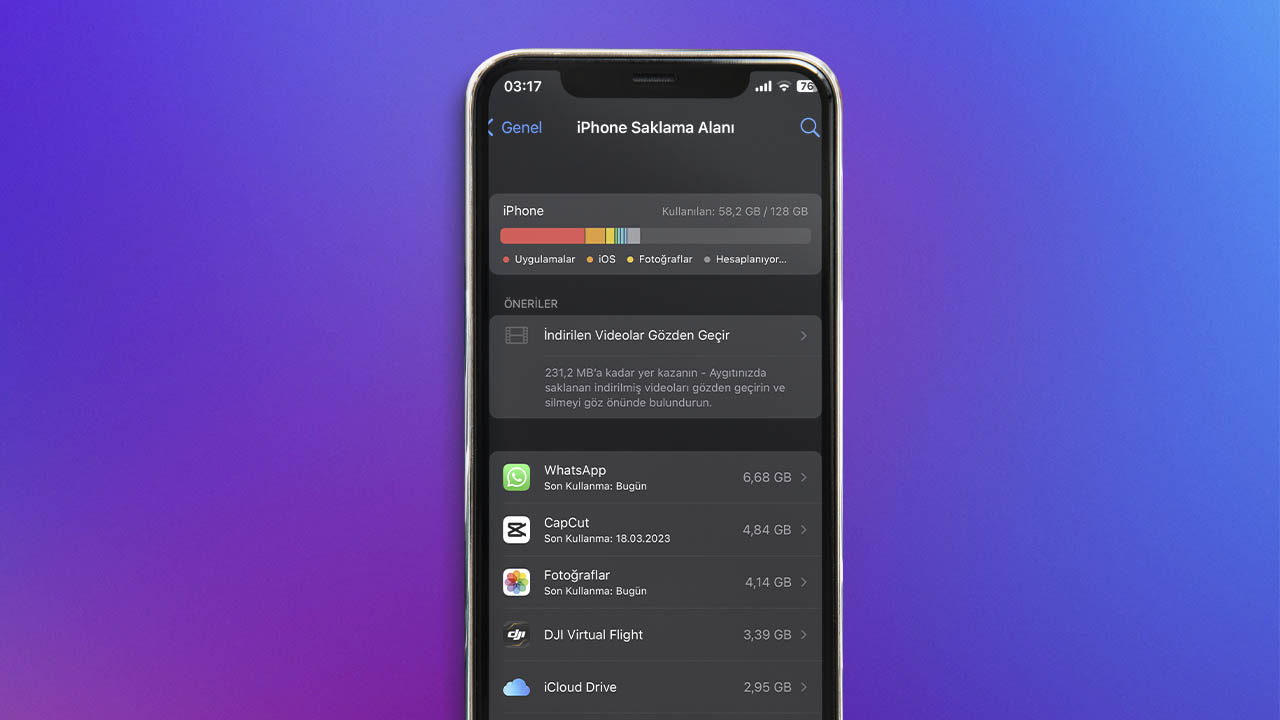 iPhone saklama alanı