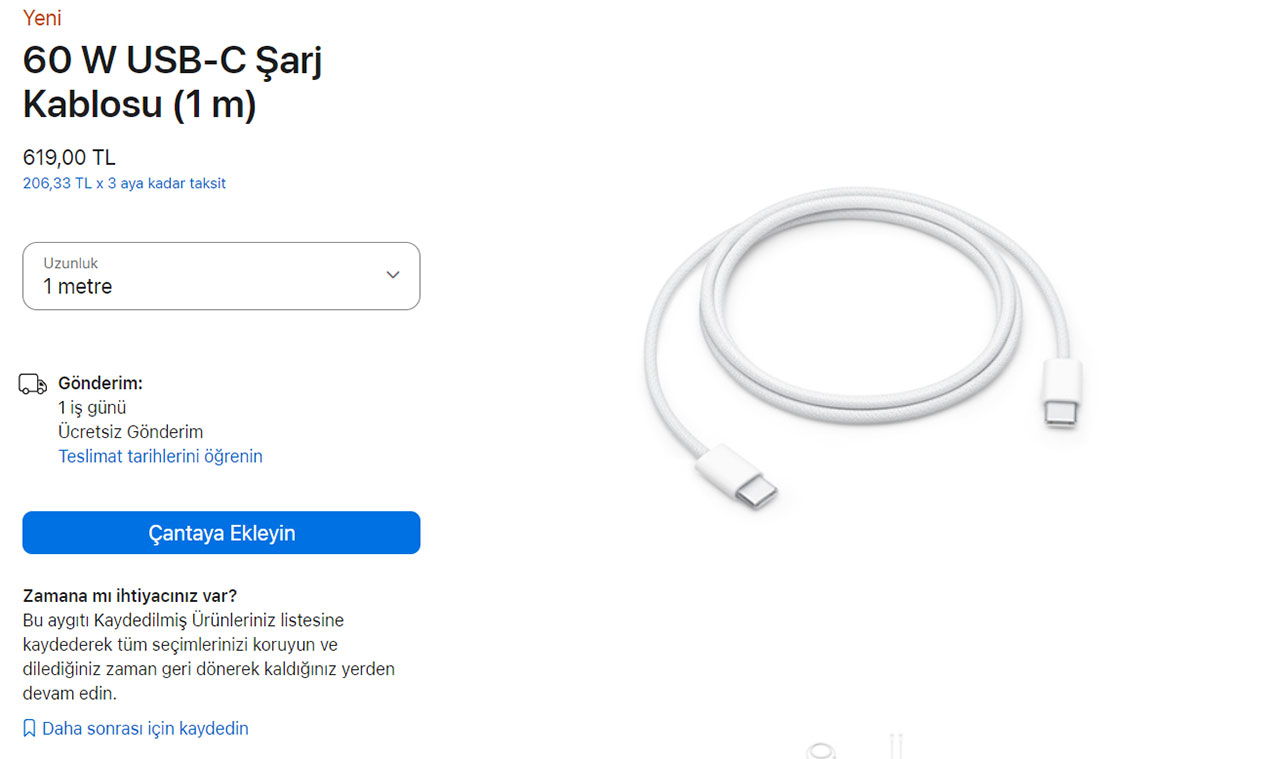 Apple tip-c kablo